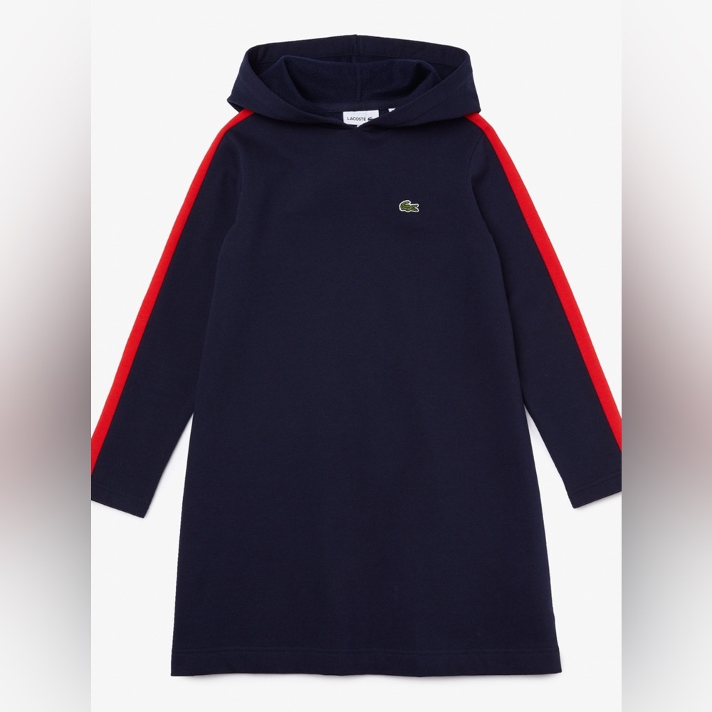 Lacoste Navy Hoodie Dress with Red Stripes